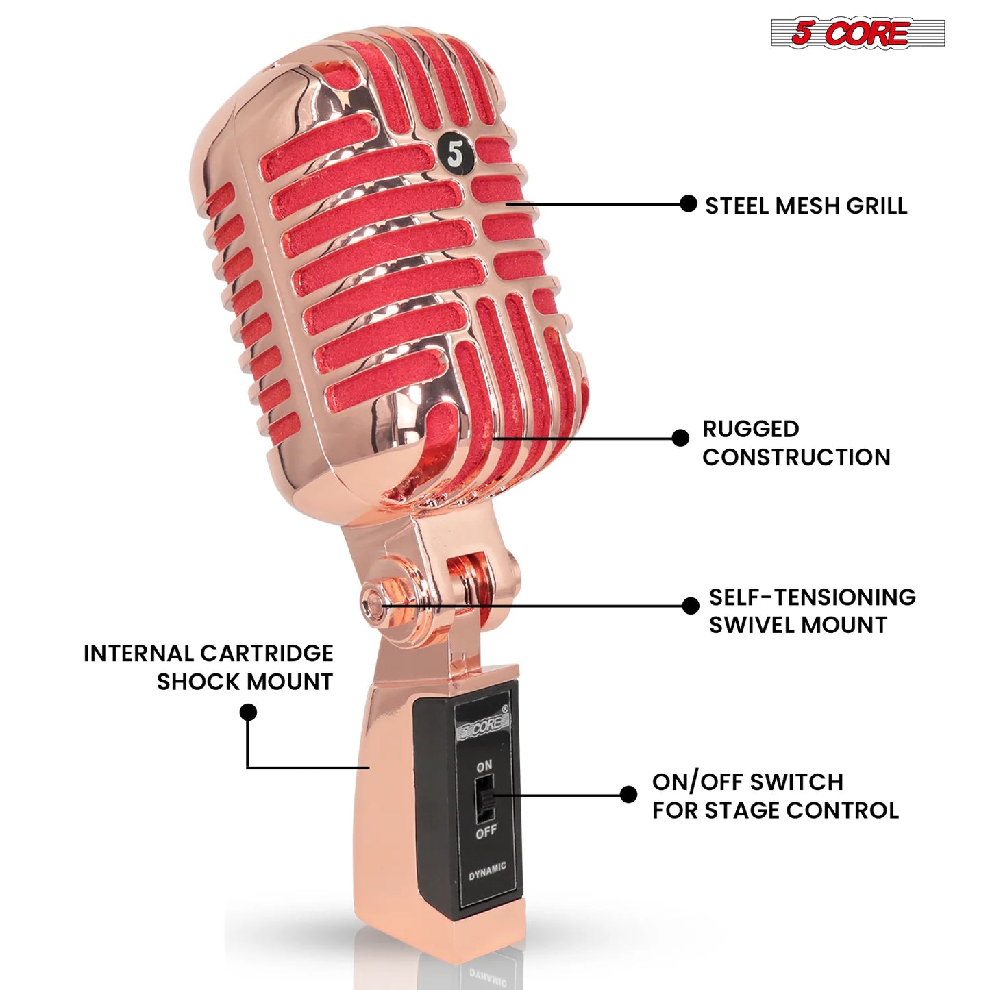 5Core Vintage Microphone Classic Dynamic Professional XLR Studio Retro Style Mic COPPER