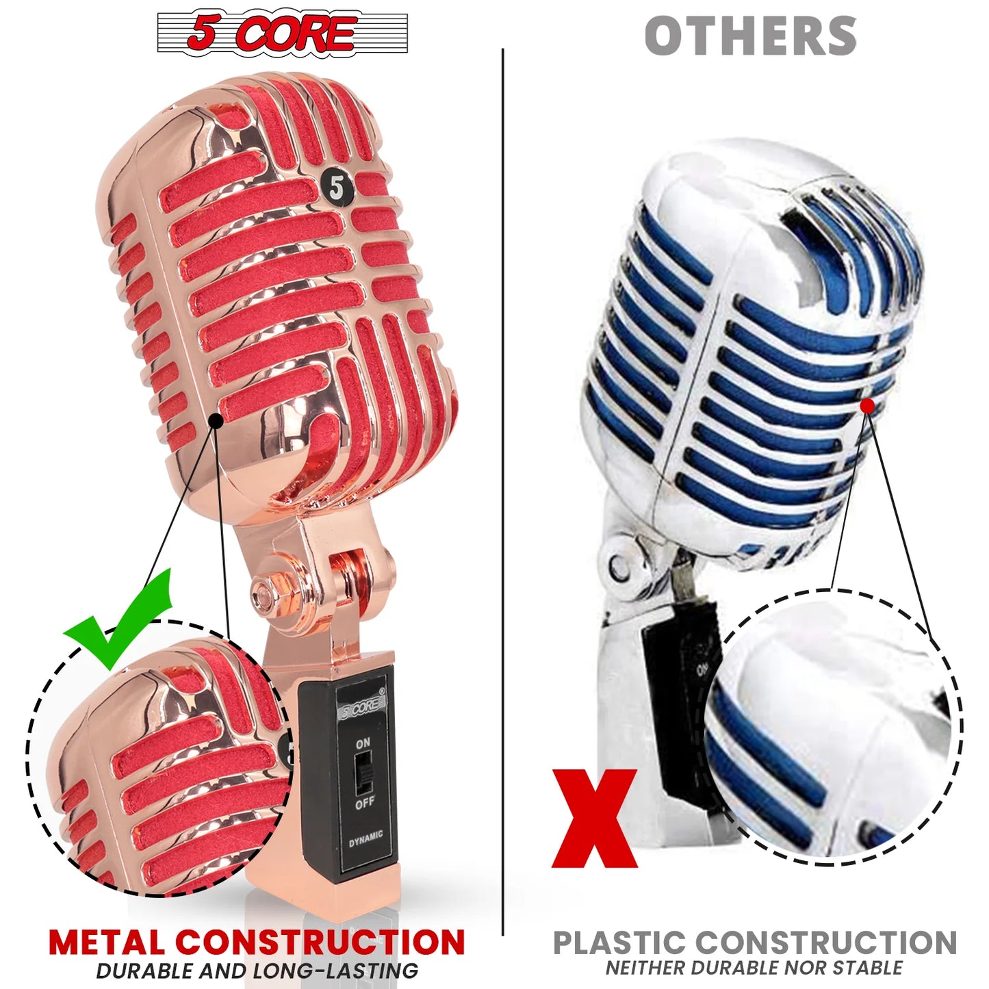 5Core Vintage Microphone Classic Dynamic Professional XLR Studio Retro Style Mic COPPER