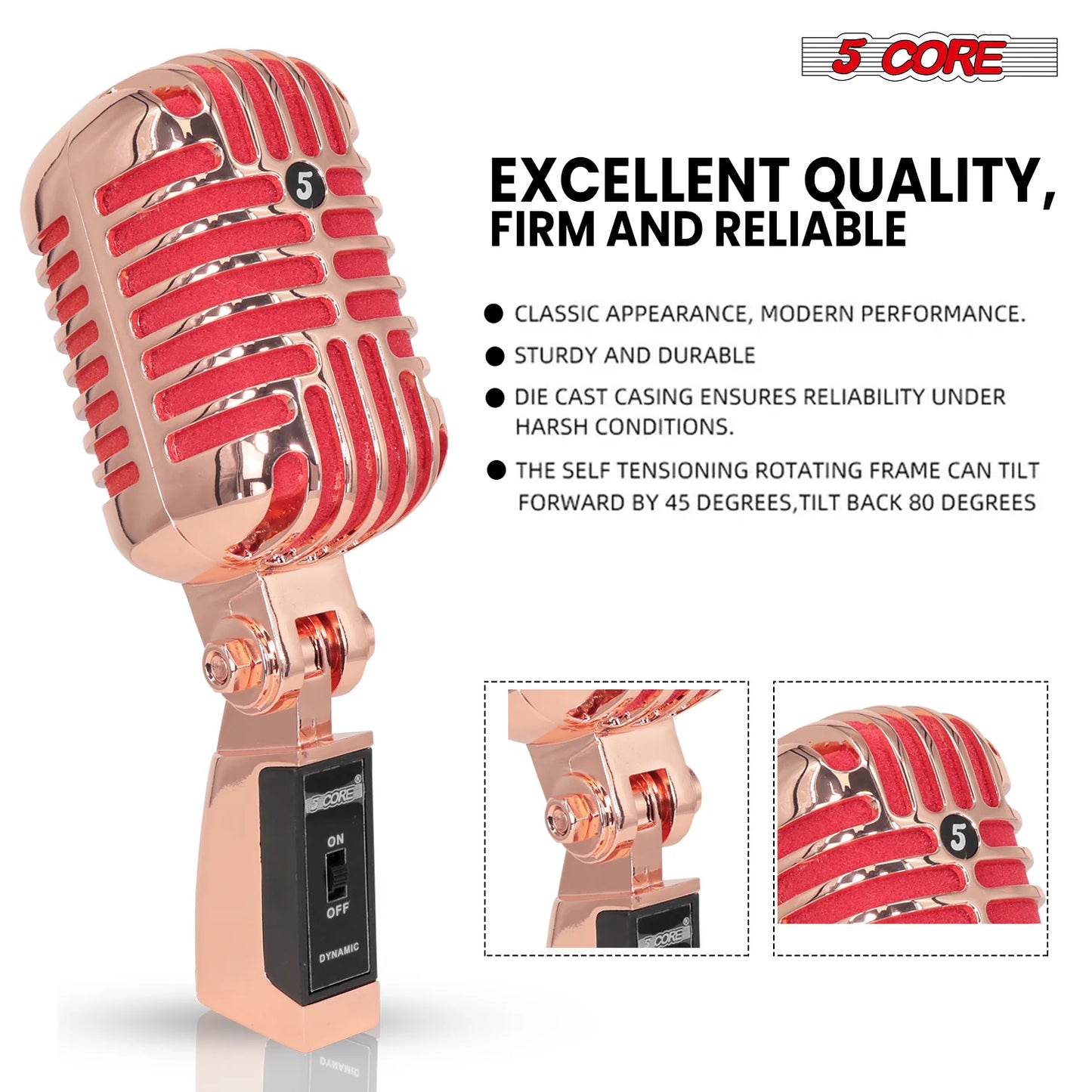 5Core Vintage Microphone Classic Dynamic Professional XLR Studio Retro Style Mic COPPER