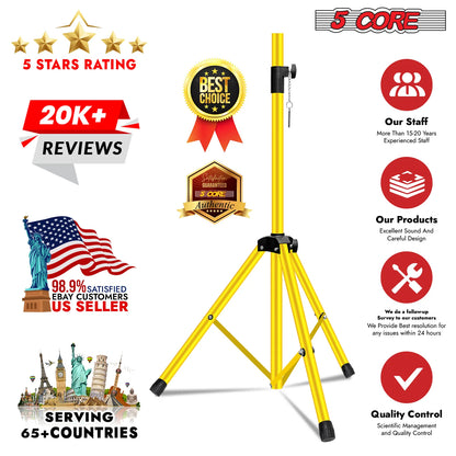 5Core Speaker Stand Tripod Tall Adjustable 72 Inch DJ Pole Mount Studio Monitor Stands Yellow 1 PK