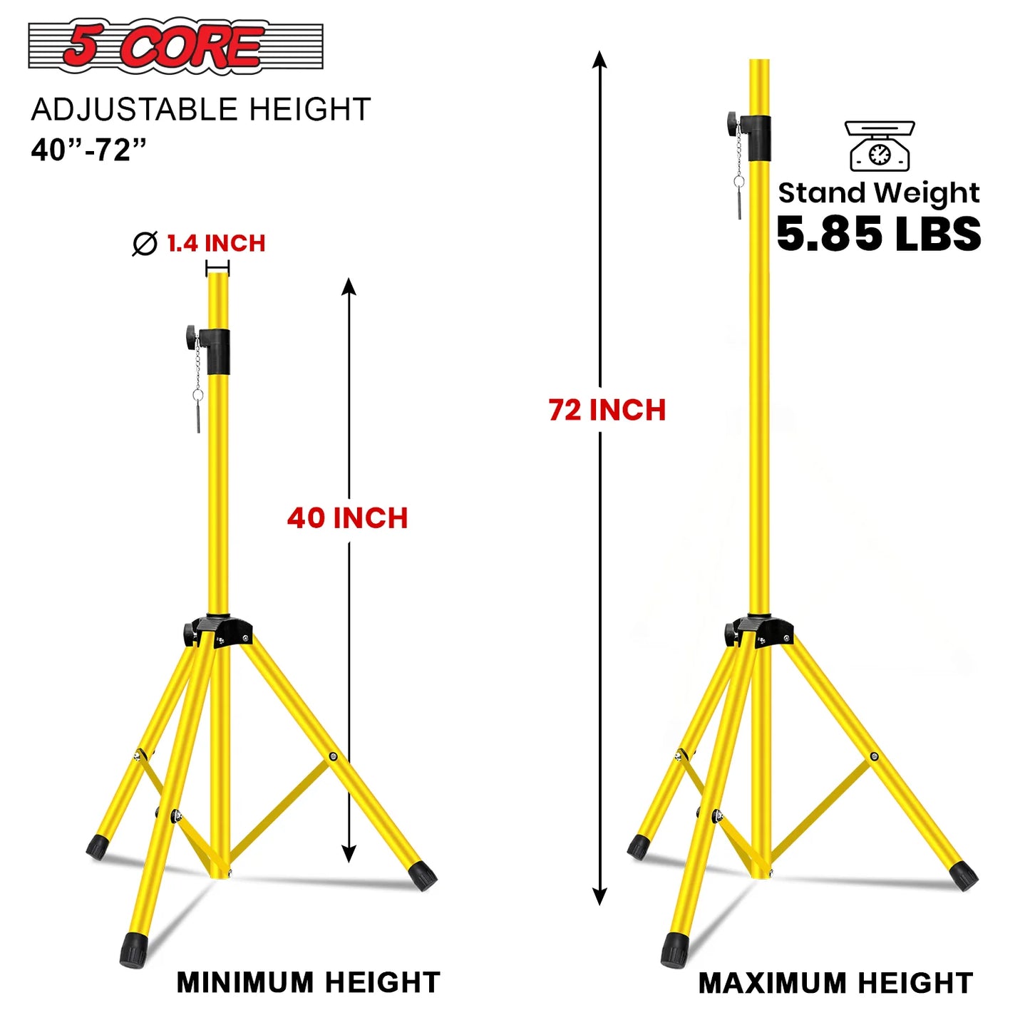 5Core Speaker Stand Tripod Tall Adjustable 72 Inch DJ Pole Mount Studio Monitor Stands Yellow 1 PK